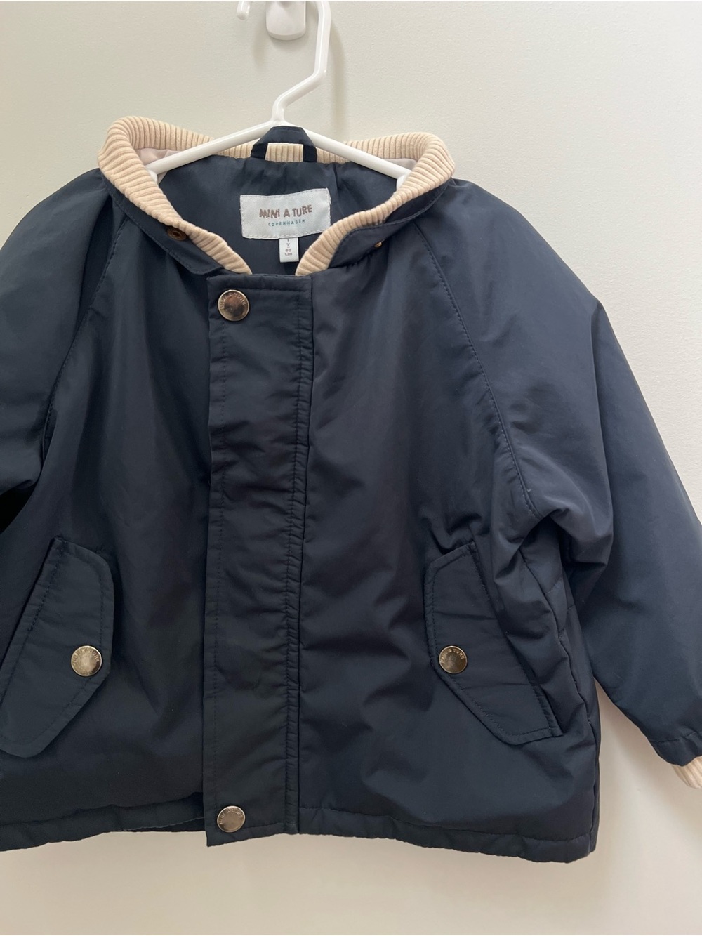 MiniaTure Navy Kids Jacket with Cream Trim (No Hood)